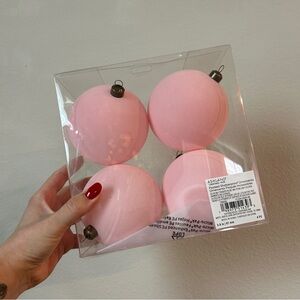 NEW Flocked Shatterproof Ornaments Light Pink Set of 4 Large